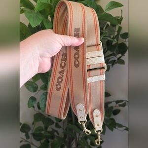 Coach Adjustable Canvas Bag Strap in Beige with Orange Stripes